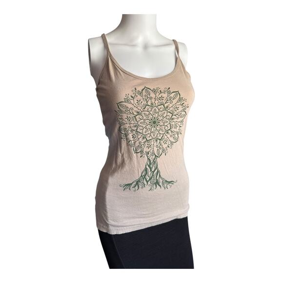 Soul Flower womens beige small tank top tree mandala eco-friendly hippie Boho - Picture 2 of 6